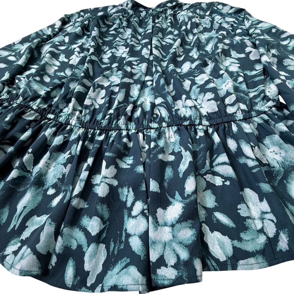 LOFT Floral Gathered Peplum Blouse 8 Petite Deep Forest Green - Picture 7 of 11